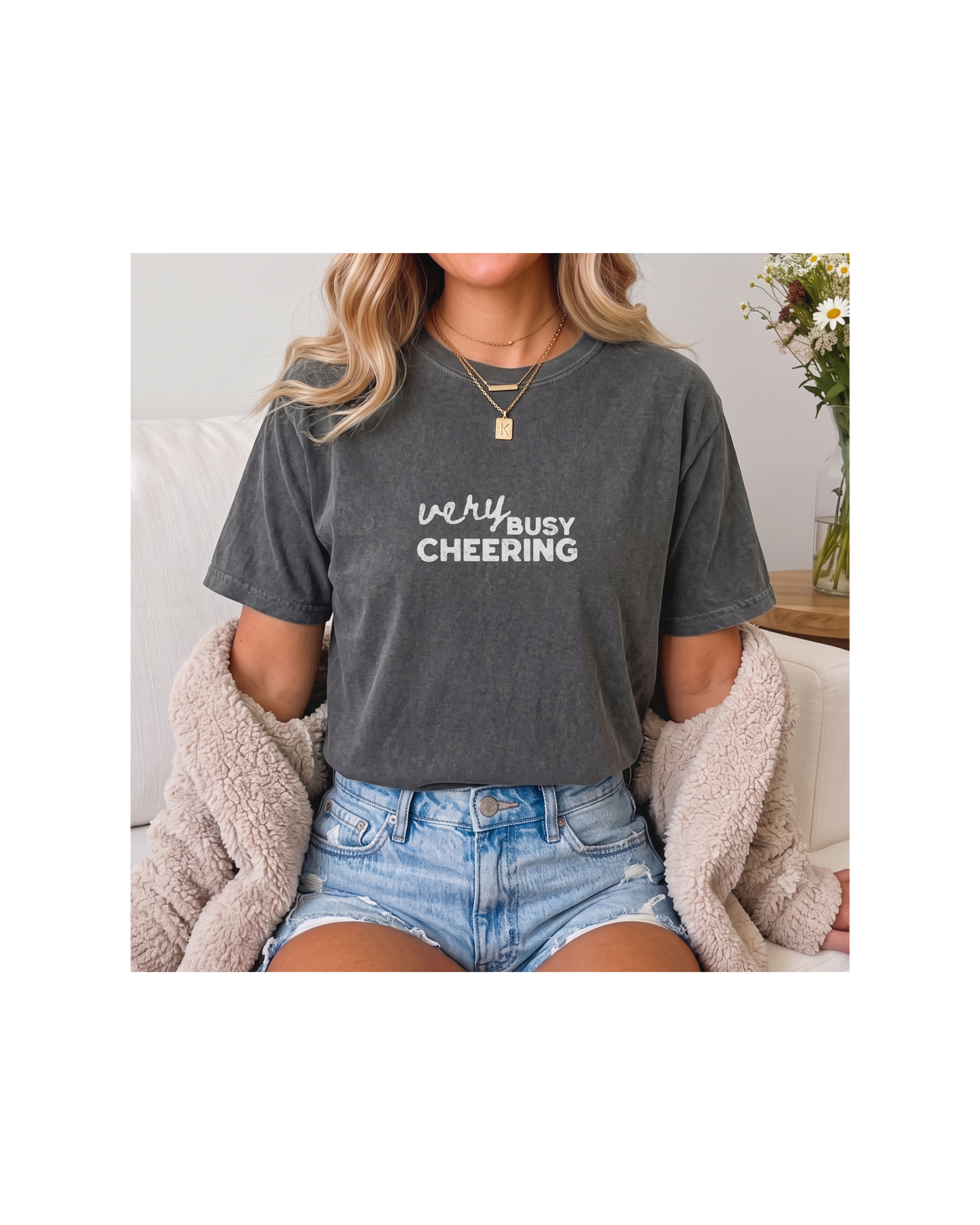 Very Busy Cheering Comfort Colors Tee | Sports Mom Shirt