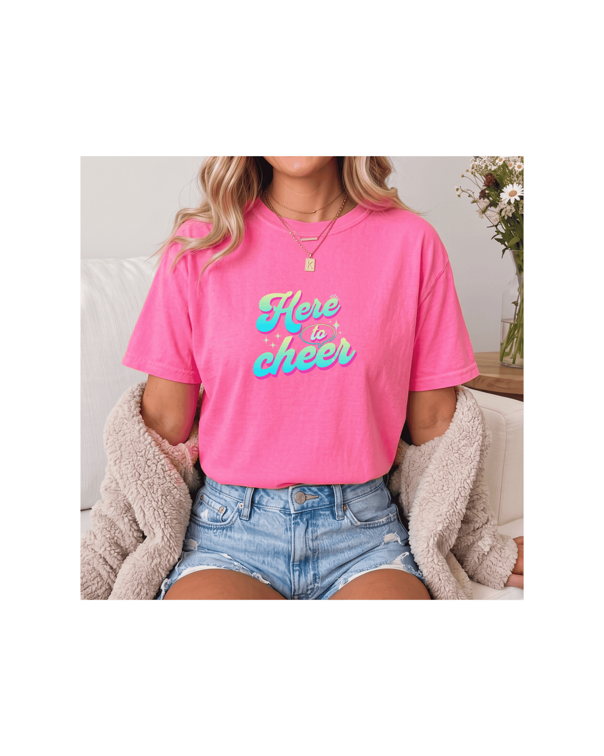 Here to Cheer Comfort Colors Tee | Colorful Sports Mom Shirt