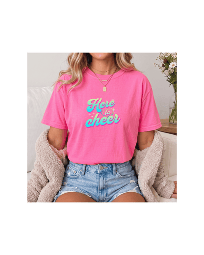Here to Cheer Comfort Colors Tee | Colorful Sports Mom Shirt