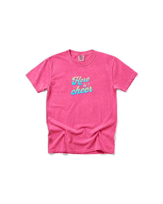 Here to Cheer Comfort Colors Tee | Colorful Sports Mom Shirt