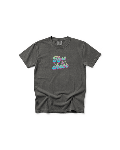 Here to Cheer Comfort Colors Tee | Colorful Sports Mom Shirt