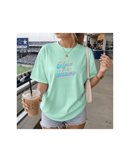 Here to Cheer Comfort Colors Tee | Colorful Sports Mom Shirt