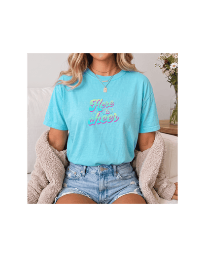 Here to Cheer Comfort Colors Tee | Colorful Sports Mom Shirt