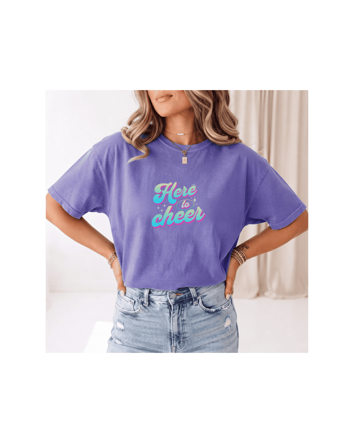 Here to Cheer Comfort Colors Tee | Colorful Sports Mom Shirt