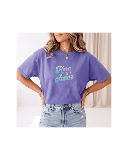 Here to Cheer Comfort Colors Tee | Colorful Sports Mom Shirt