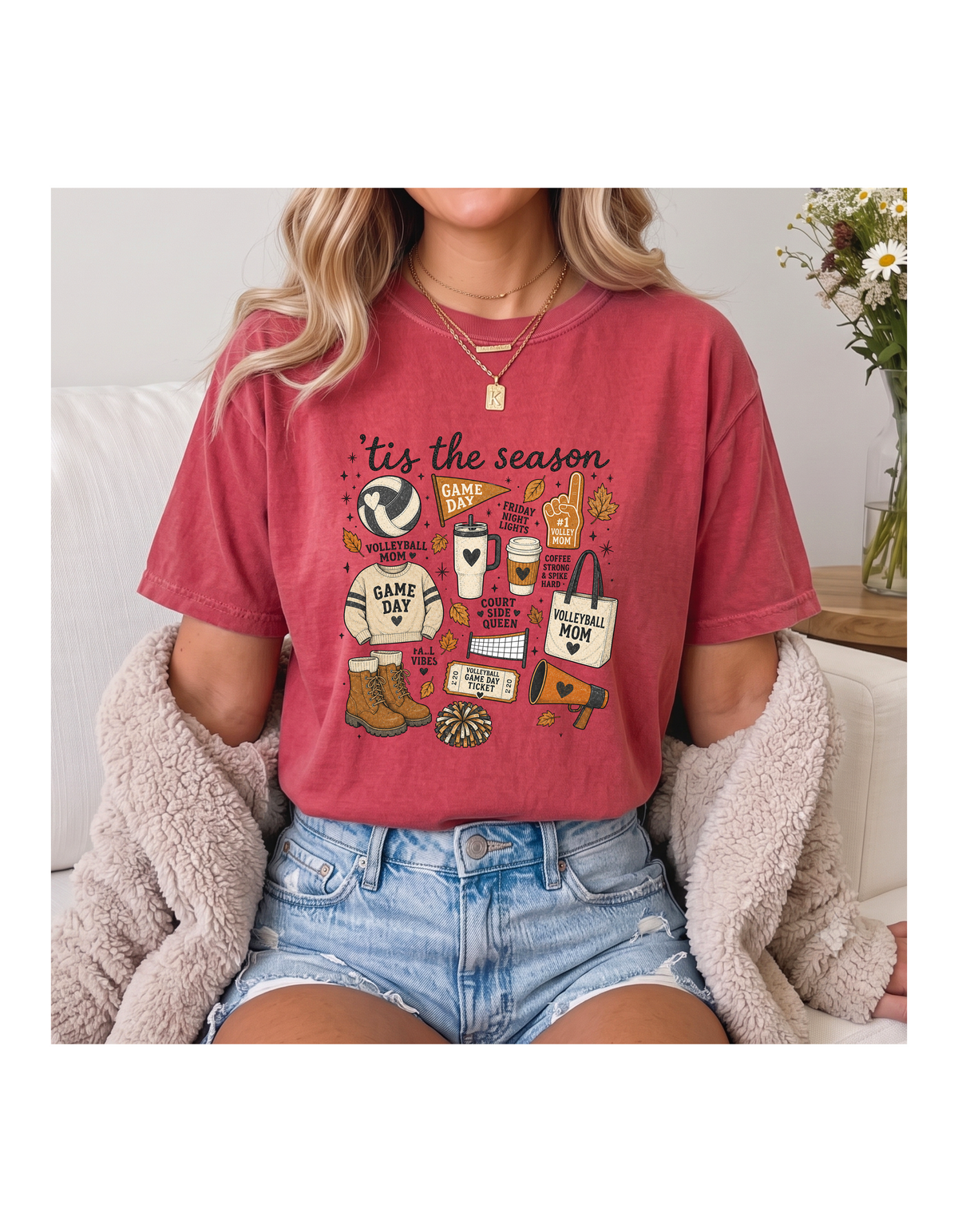 Fall Volleyball Mom Comfort Colors Tee | Cozy Game Day Shirt